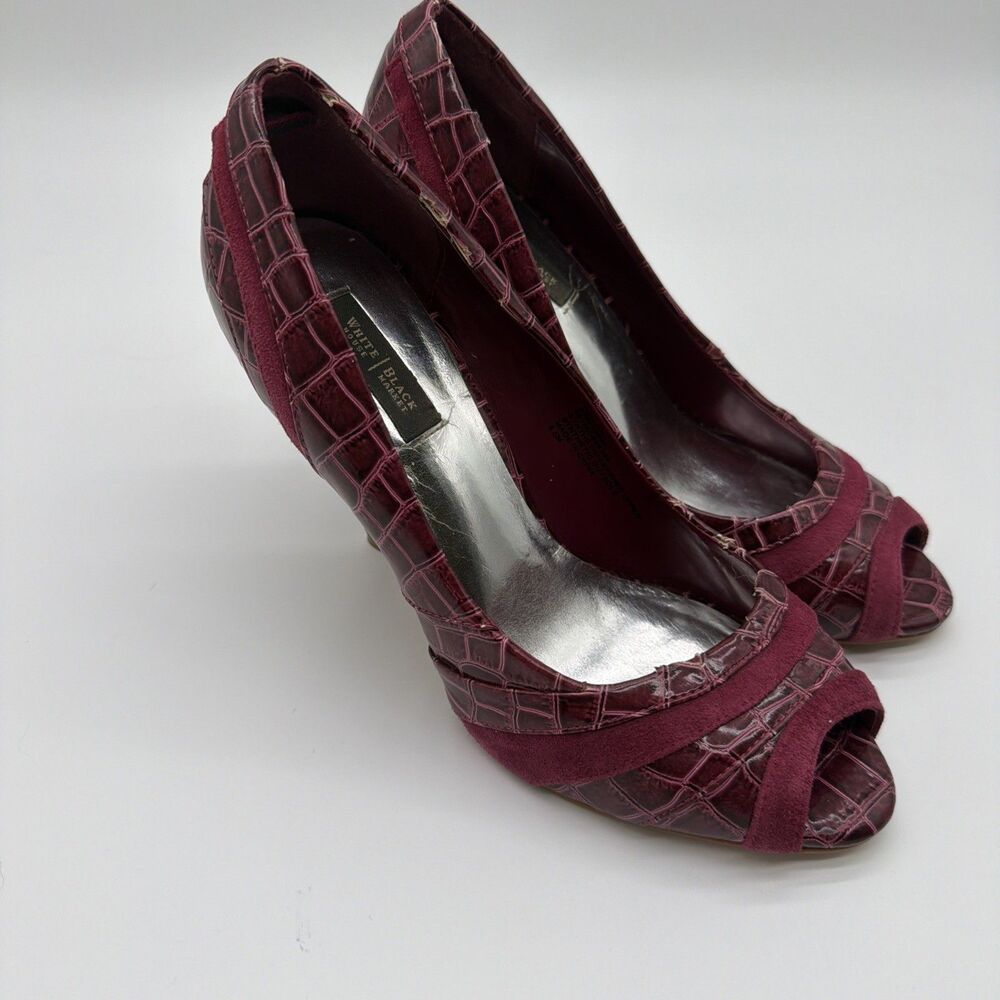 WHBM Maddox Fuchsia Purple Leather Heels 8.5M Alligator Embossed Pumps Luxury